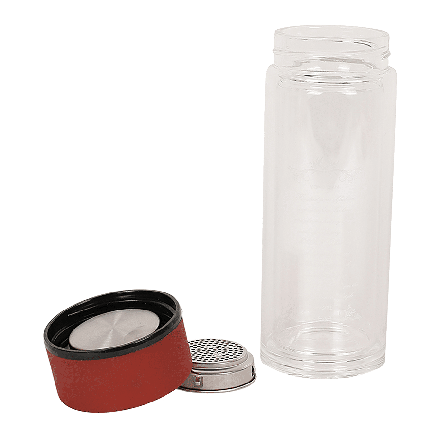 DP Double Walled Glass Water Bottle With Maroon Cap - BB1243MRN