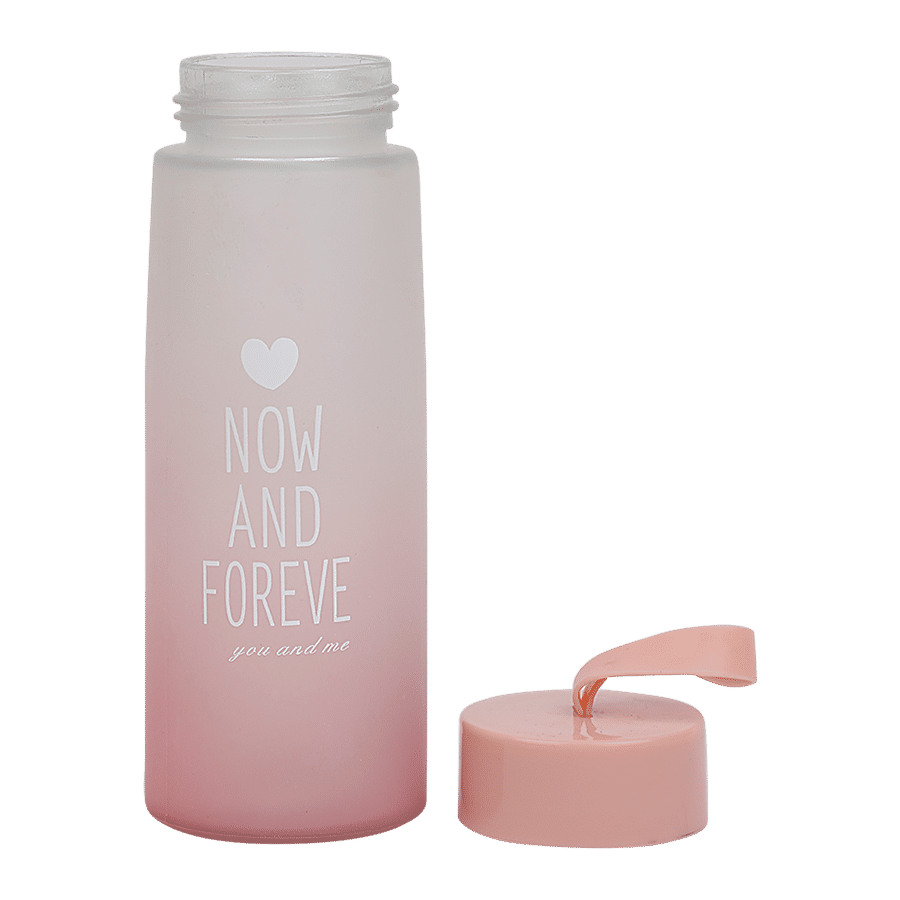 DP Glass Matt Finish Water Bottle With Plastic Cap - Pink