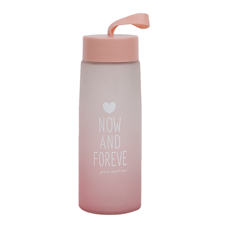 DP Glass Matt Finish Water Bottle With Plastic Cap - Pink