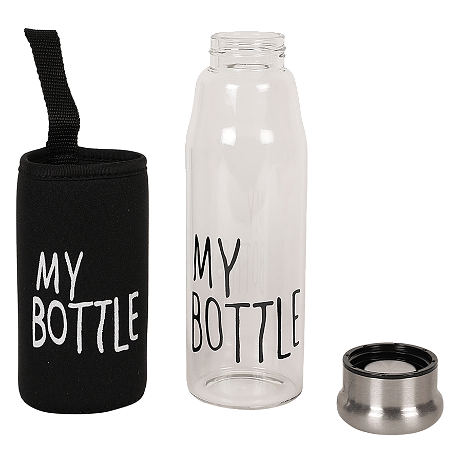 DP Glass Water Bottle With Cover - Silver Cap