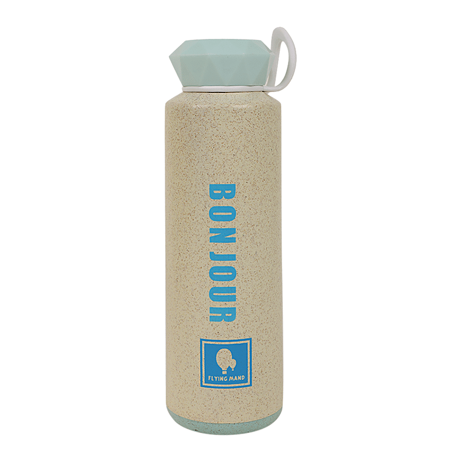 DP Glass Water Bottle With Plastic Outer - Blue Lid