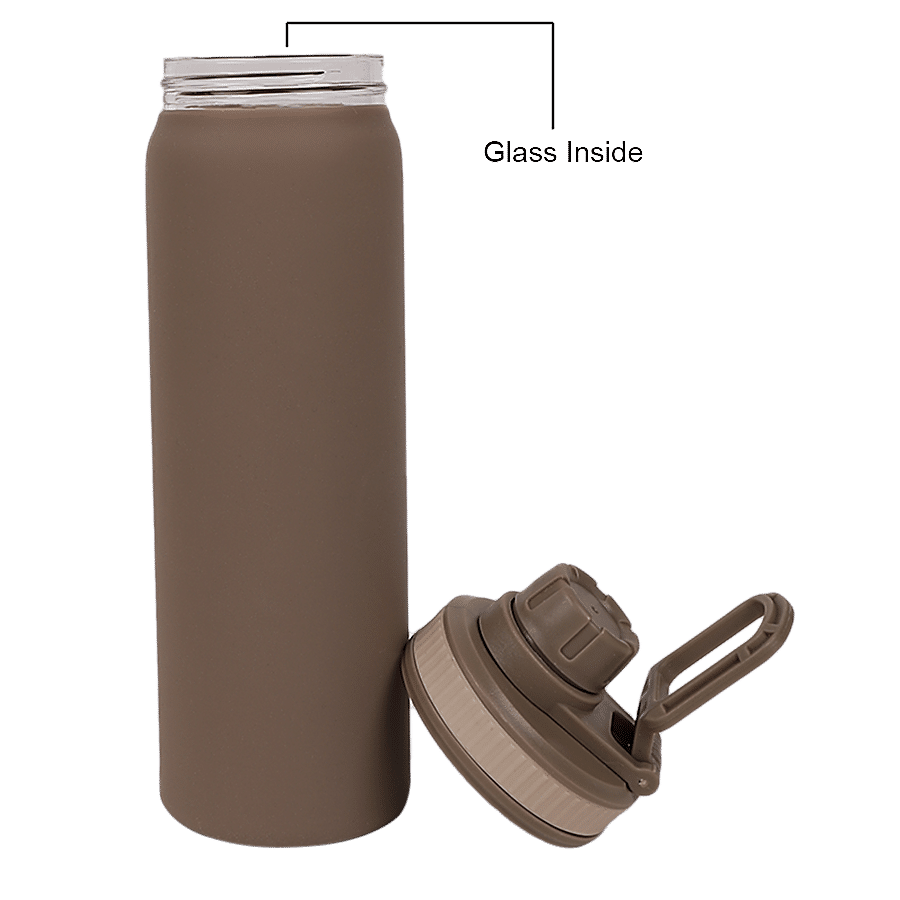 DP Glass Water Bottle With Plastic Outer - Brown