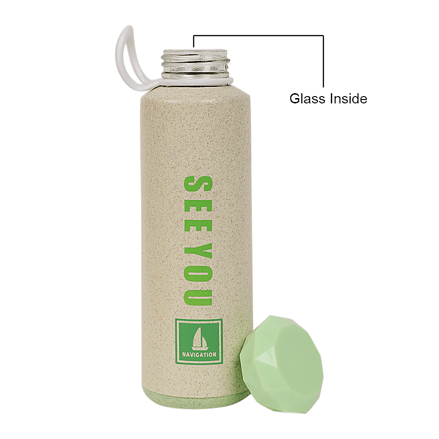 DP Glass Water Bottle With Plastic Outer - Green Lid