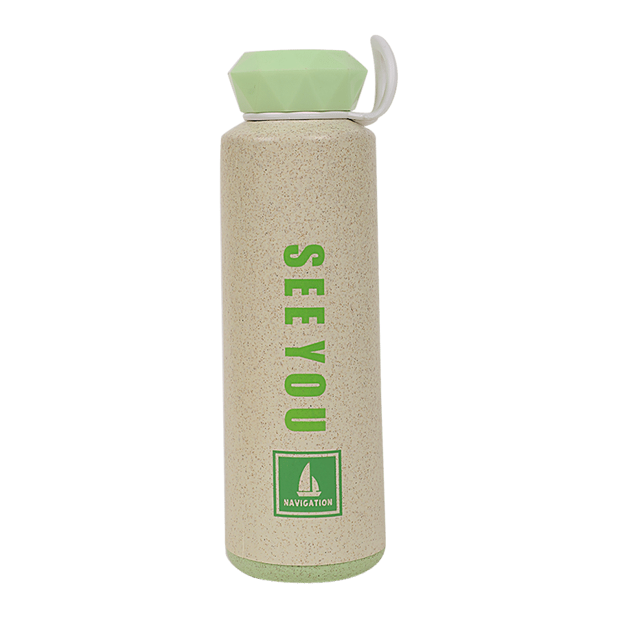 DP Glass Water Bottle With Plastic Outer - Green Lid