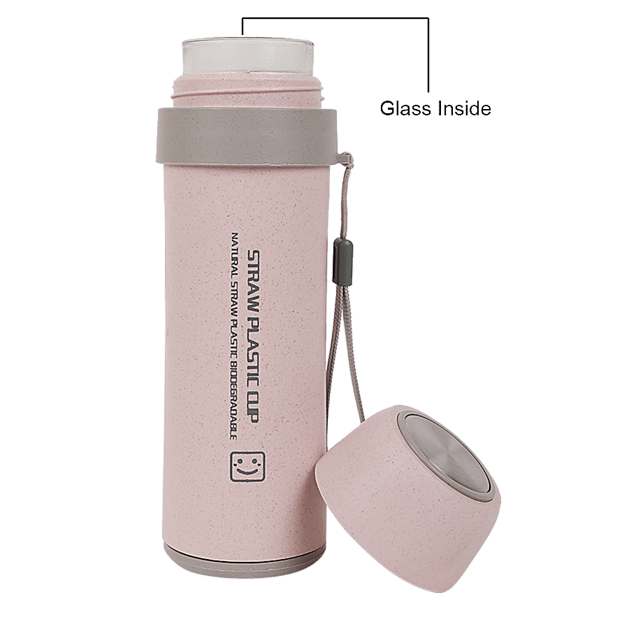 DP Glass Water Bottle With Plastic Outer - Pink