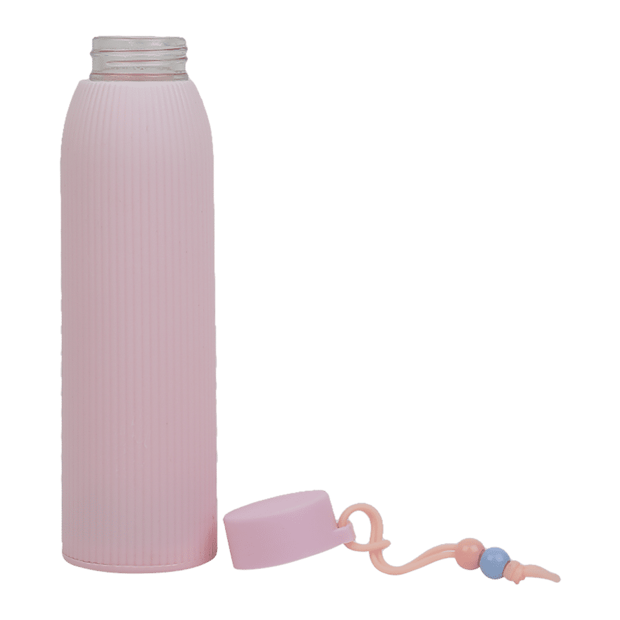 DP Glass Water Bottle With Plastic Outer - Pink