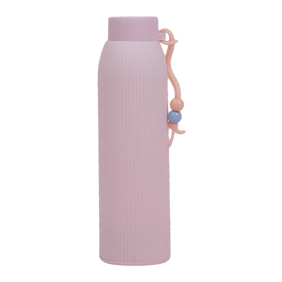 DP Glass Water Bottle With Plastic Outer - Pink