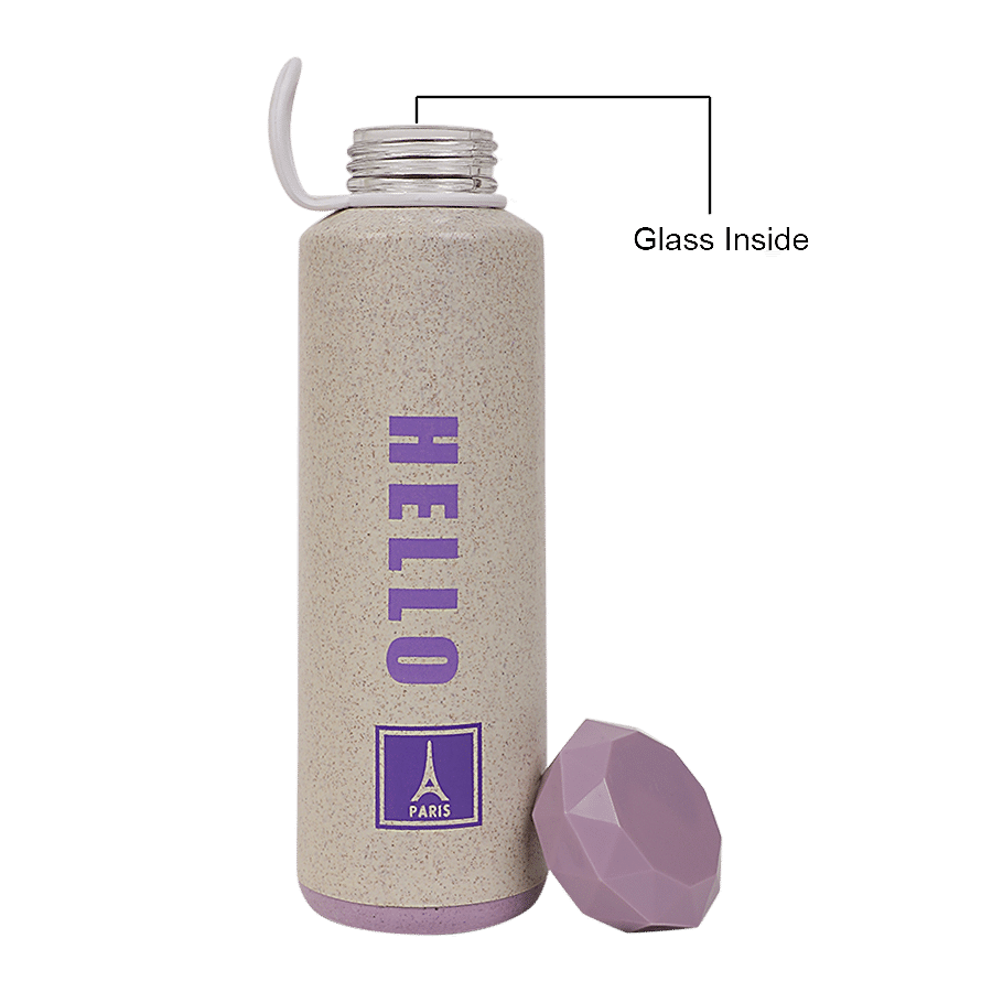 DP Glass Water Bottle With Plastic Outer - Purple Lid