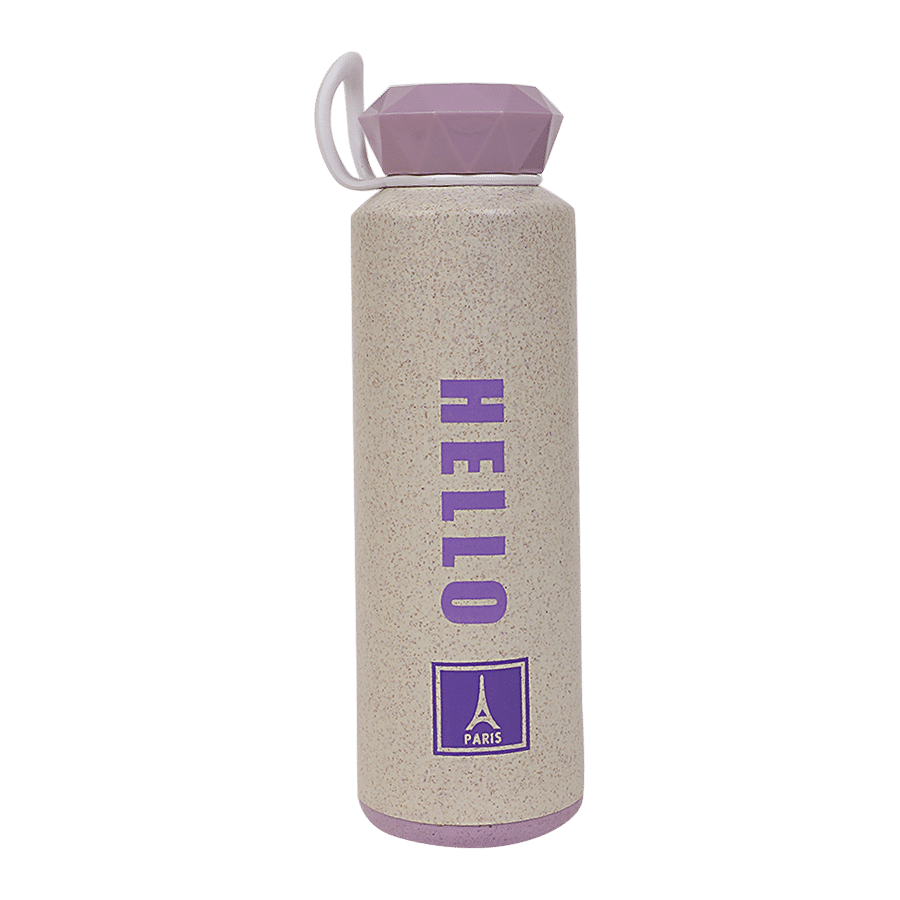 DP Glass Water Bottle With Plastic Outer - Purple Lid