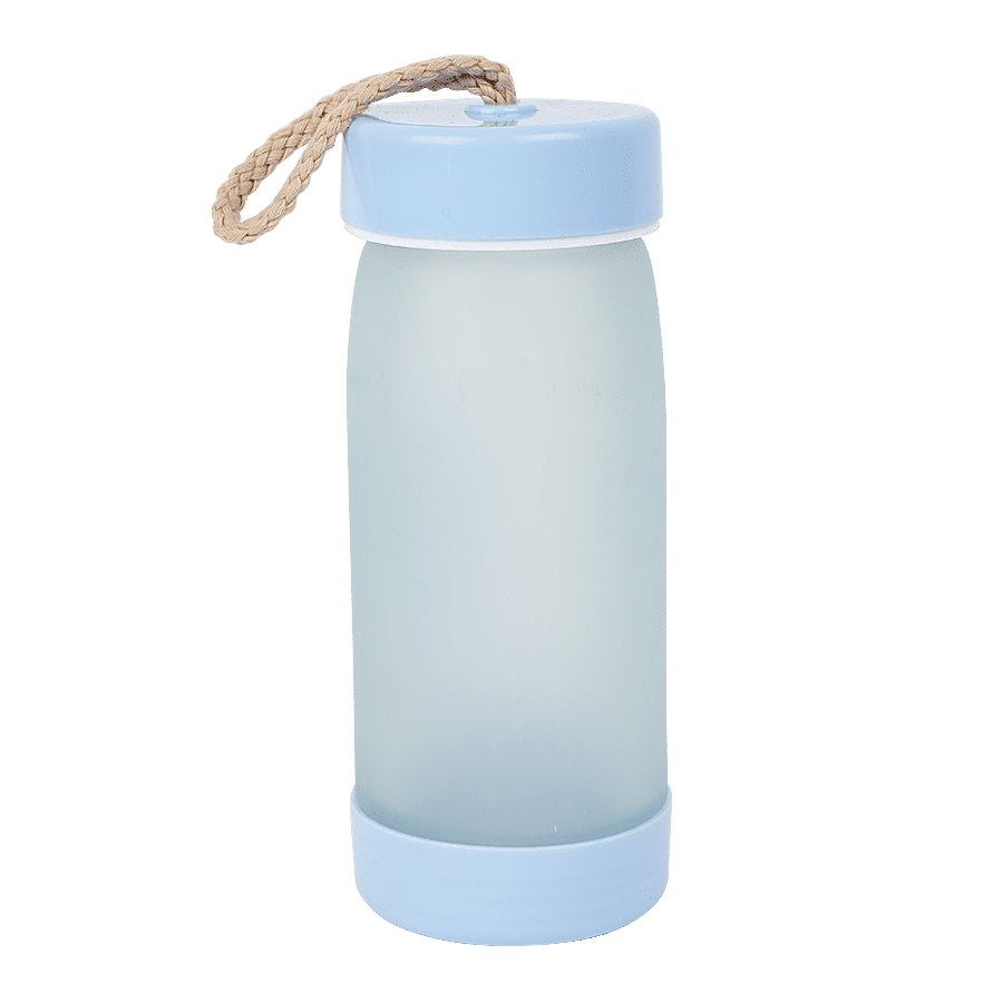 DP Glass Water Bottle With Plastic Rim & Cap - Blue