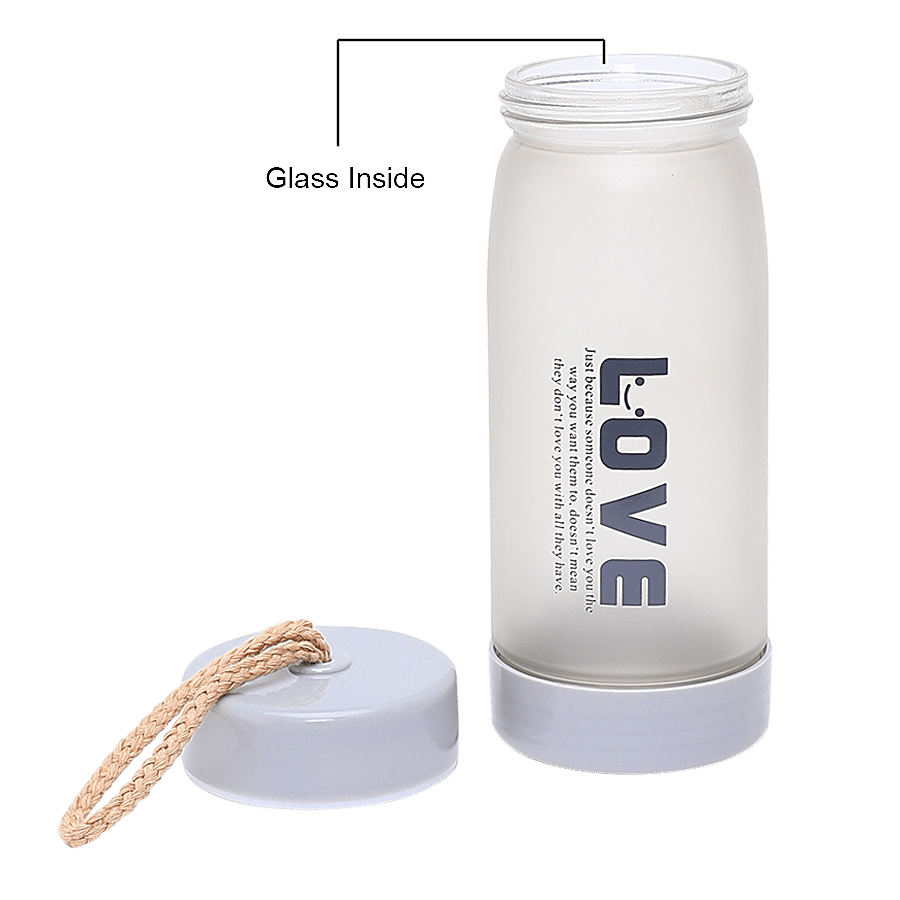 DP Glass Water Bottle With Plastic Rim & Cap - Grey