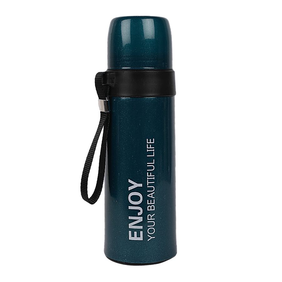 DP Glass Water Bottle With Printed Plastic Outer - Dark Green