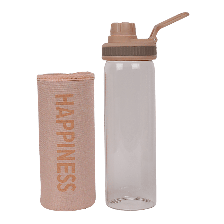 DP Glass Water Bottle With Removable Fabric Cover - Beige