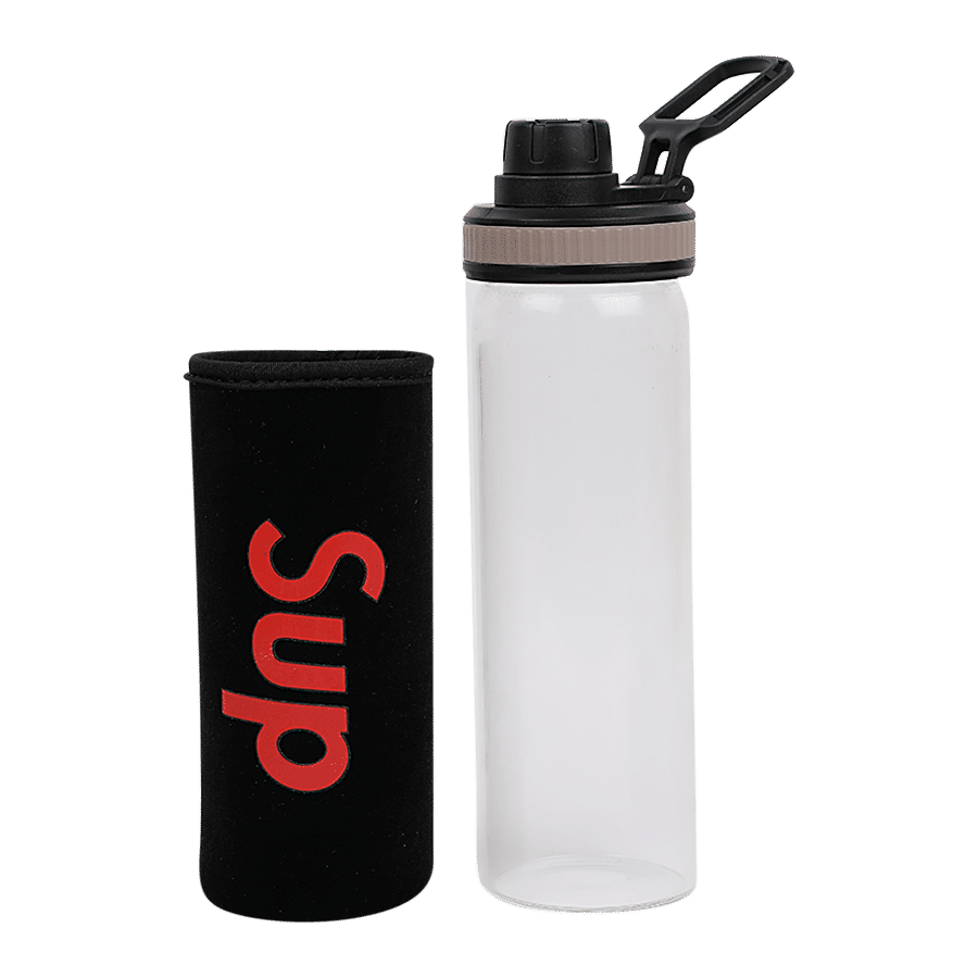 DP Glass Water Bottle With Removable Fabric Cover - Black