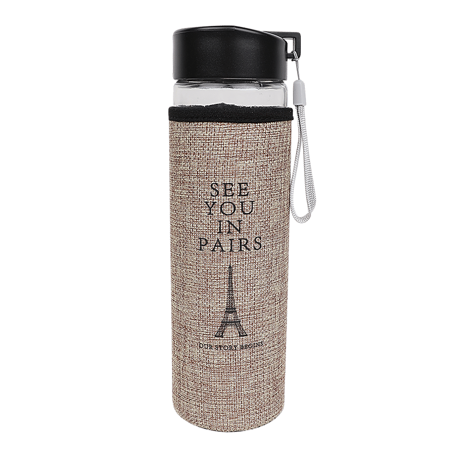 DP Glass Water Bottle With Removable Fabric Cover - Brown