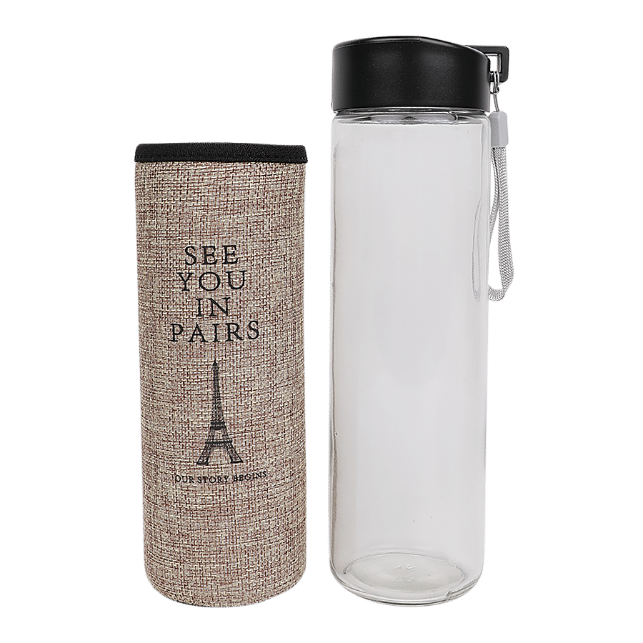 DP Glass Water Bottle With Removable Fabric Cover - Brown