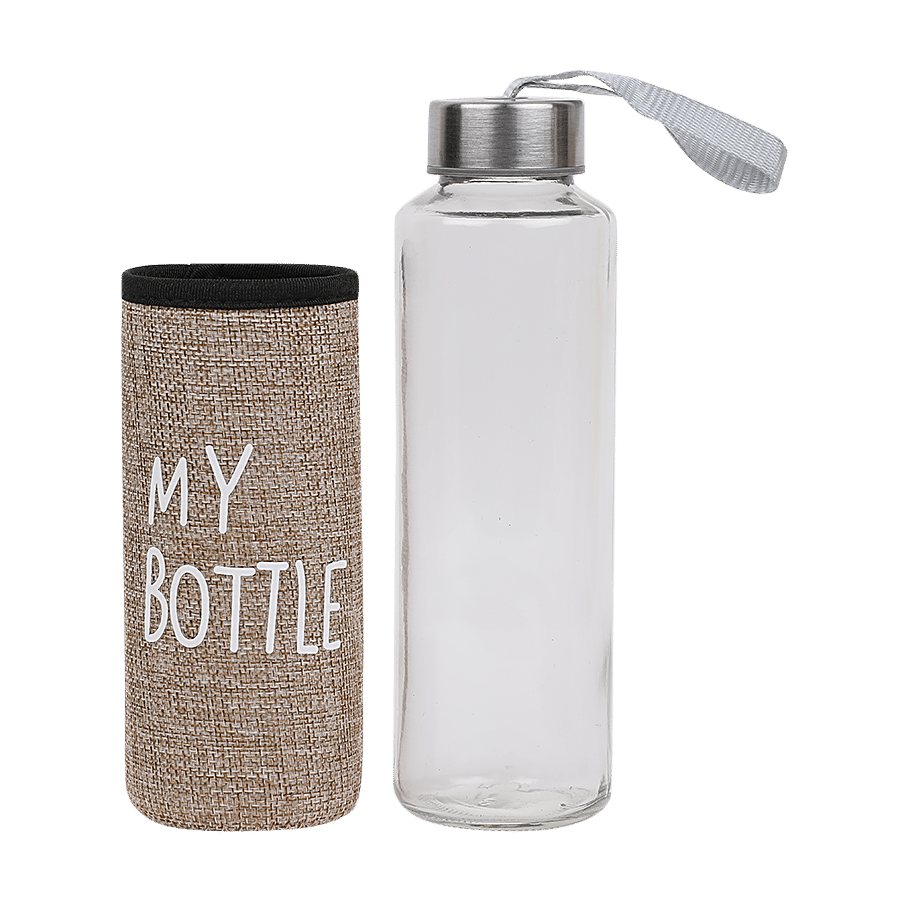 DP Glass Water Bottle With Removable Fabric Cover - Brown