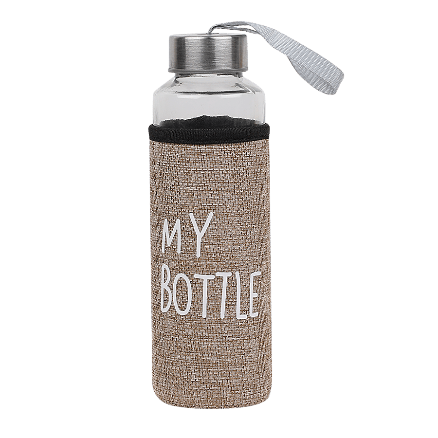 DP Glass Water Bottle With Removable Fabric Cover - Brown