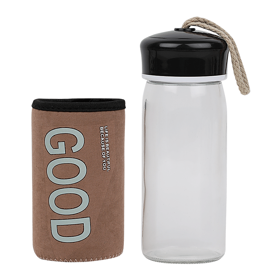 DP Glass Water Bottle With Removable Fabric Cover - Brown