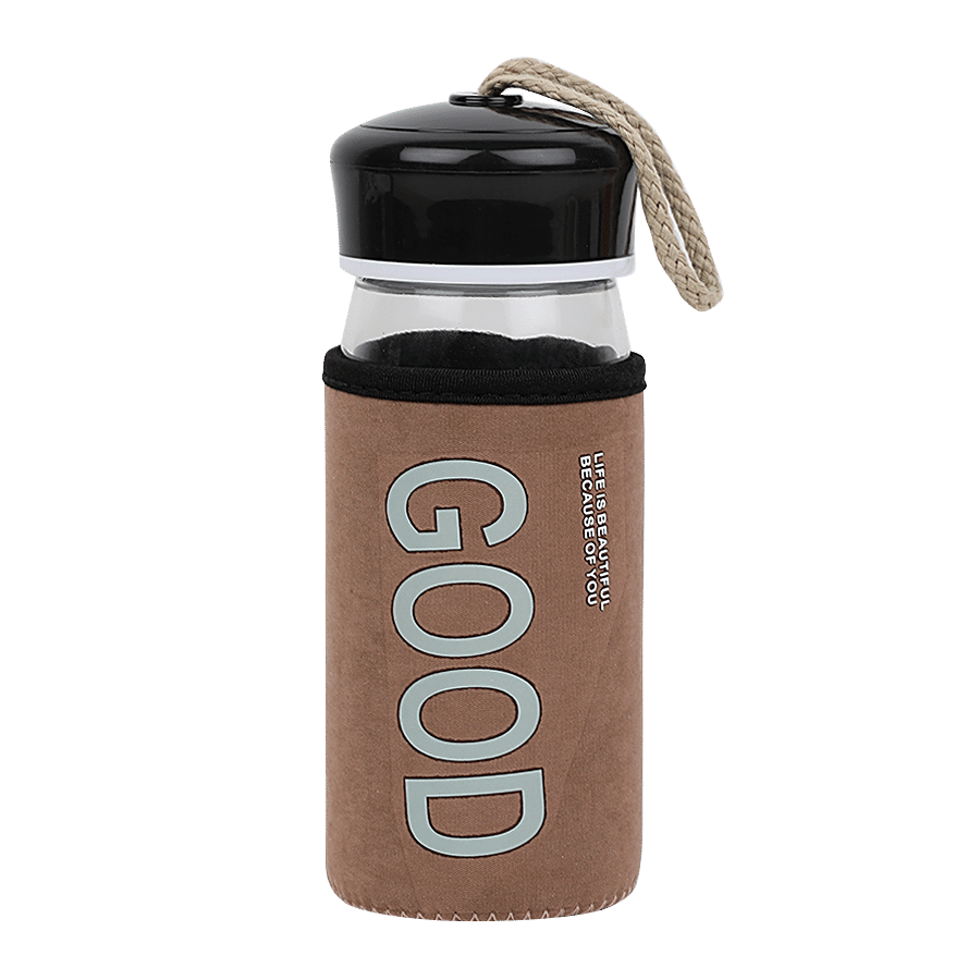 DP Glass Water Bottle With Removable Fabric Cover - Brown