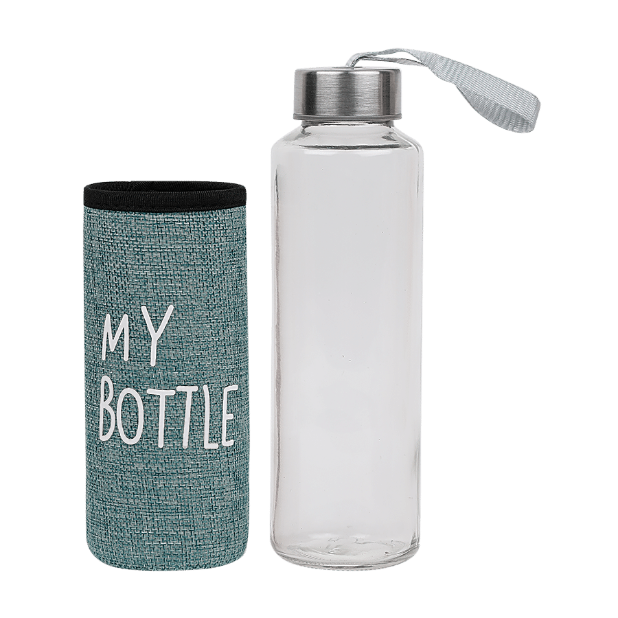 DP Glass Water Bottle With Removable Fabric Cover - Green