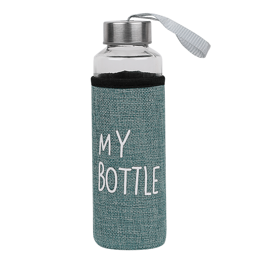 DP Glass Water Bottle With Removable Fabric Cover - Green