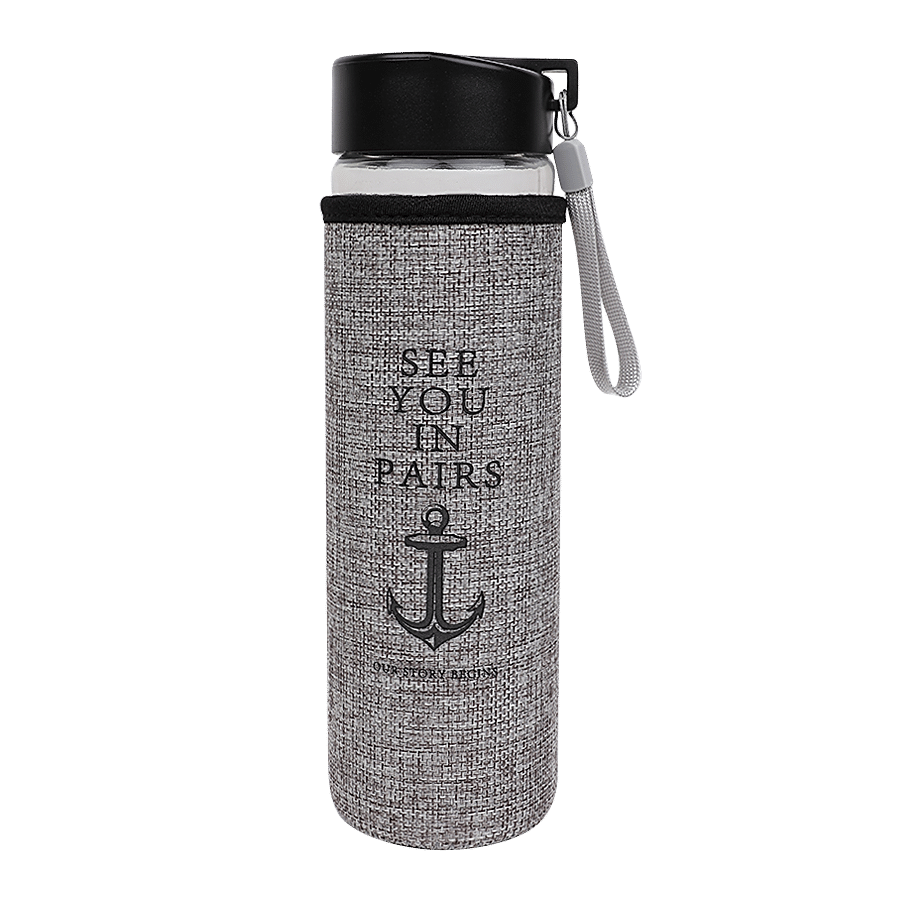 DP Glass Water Bottle With Removable Fabric Cover - Grey