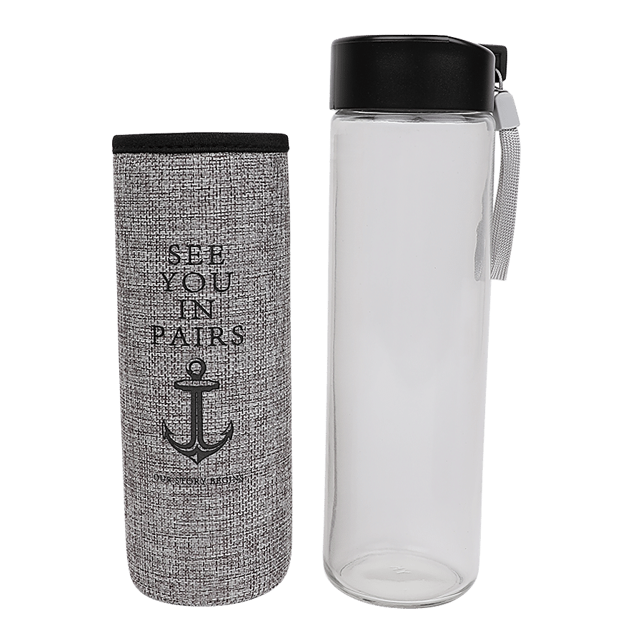 DP Glass Water Bottle With Removable Fabric Cover - Grey