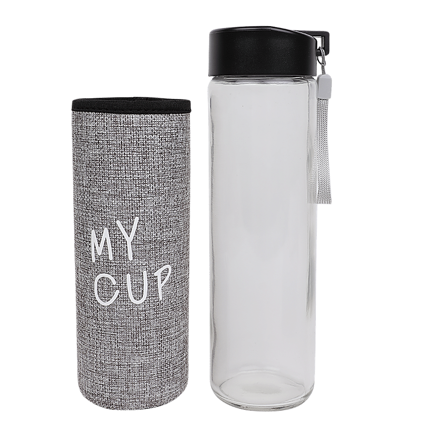 DP Glass Water Bottle With Removable Fabric Cover - Grey