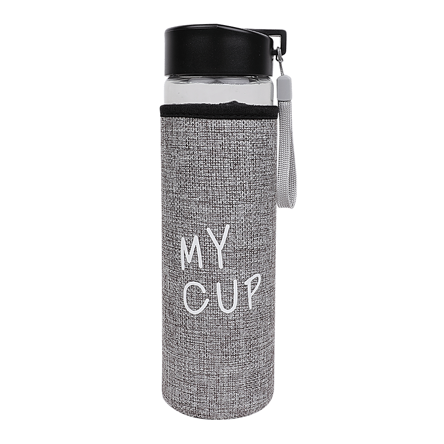 DP Glass Water Bottle With Removable Fabric Cover - Grey