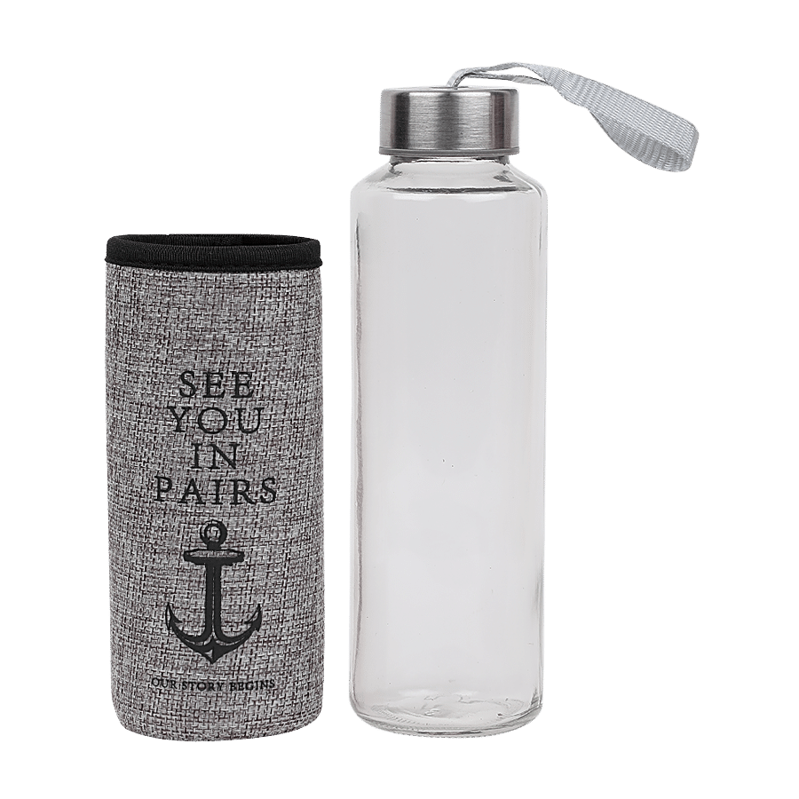 DP Glass Water Bottle With Removable Fabric Cover - Grey