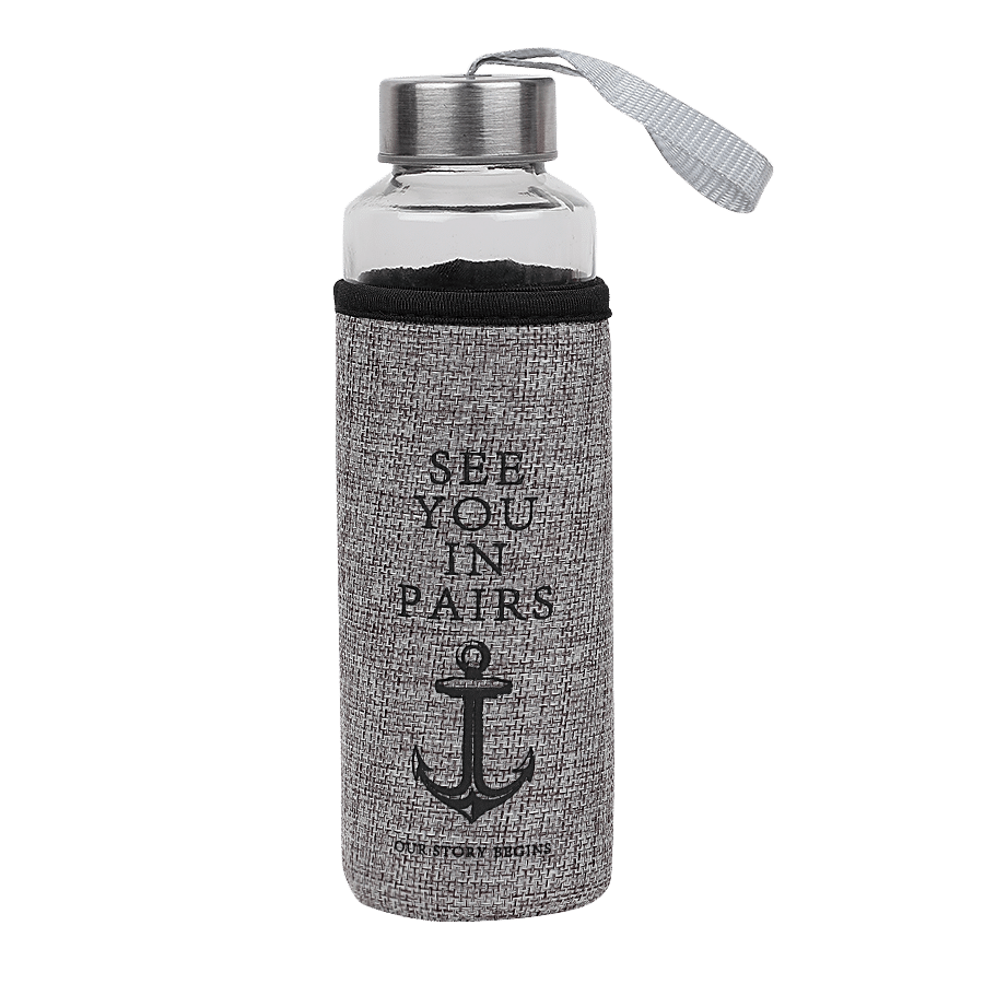 DP Glass Water Bottle With Removable Fabric Cover - Grey