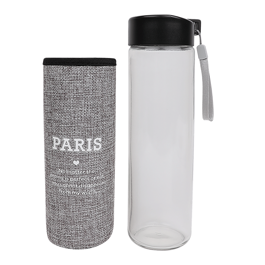 DP Glass Water Bottle With Removable Fabric Cover - Grey