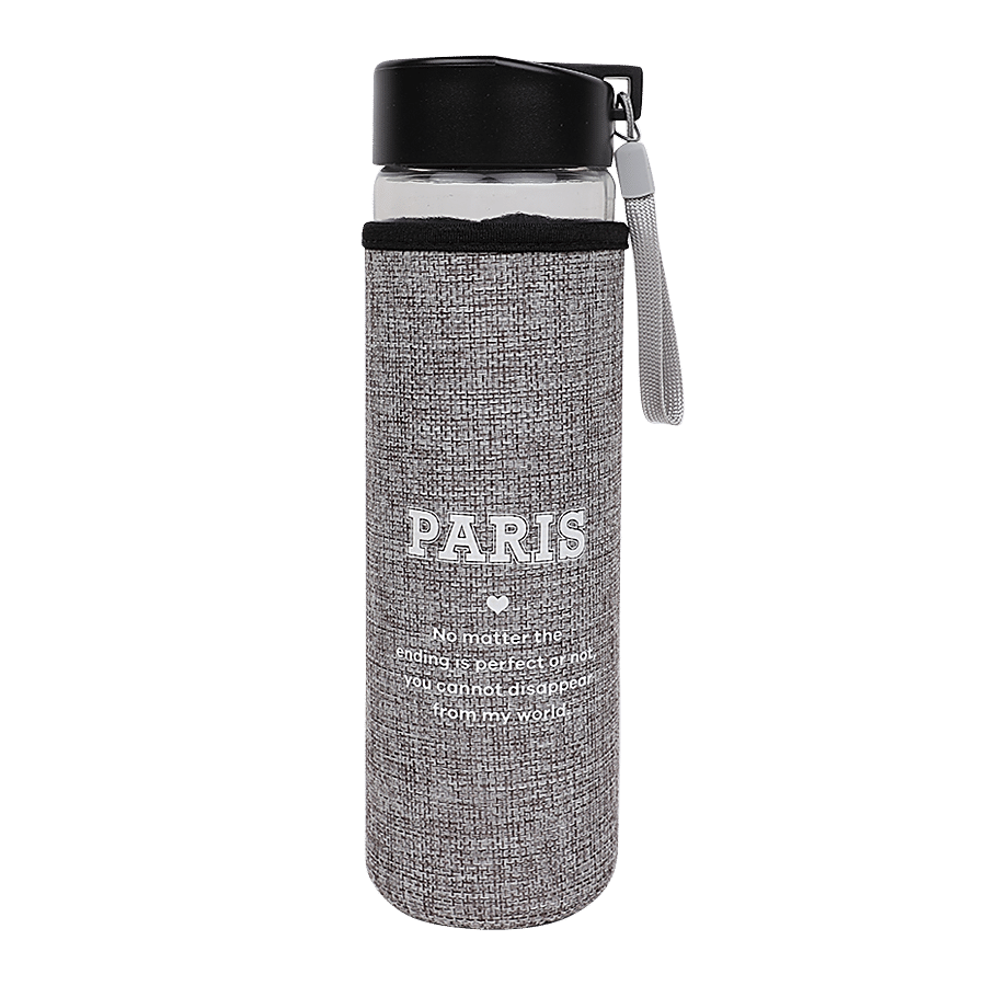 DP Glass Water Bottle With Removable Fabric Cover - Grey