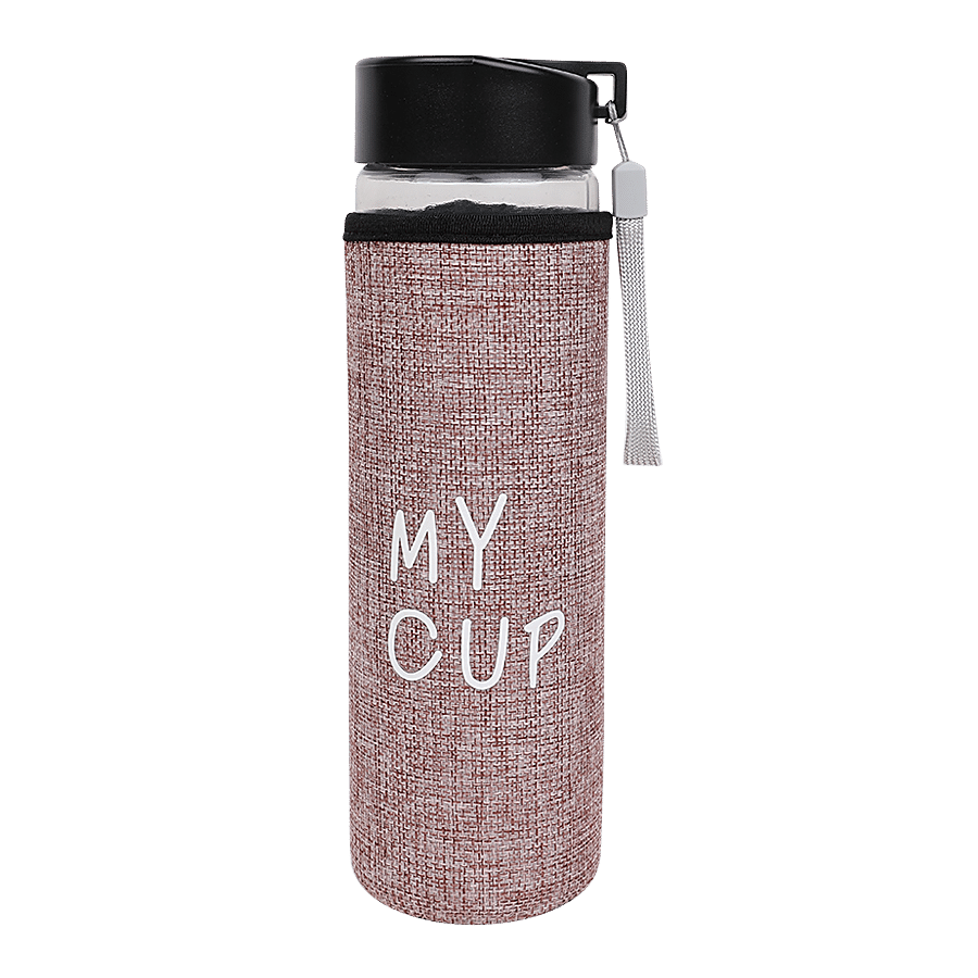 DP Glass Water Bottle With Removable Fabric Cover - Purple