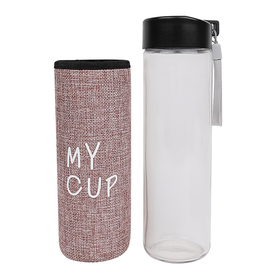 DP Glass Water Bottle With Removable Fabric Cover - Purple