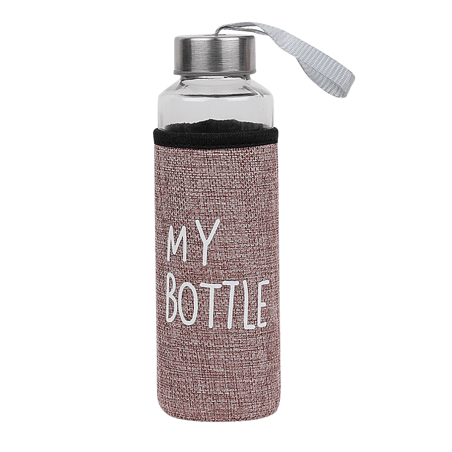 DP Glass Water Bottle With Removable Fabric Cover - Purple