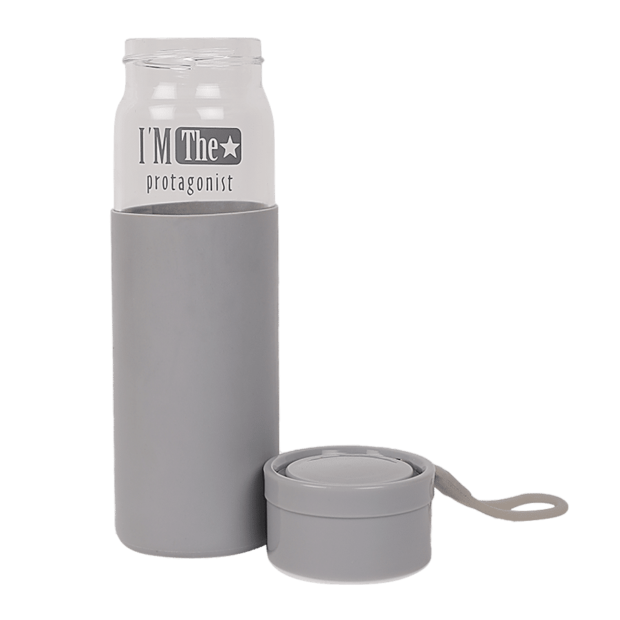 DP Glass Water Bottle With Silicon Covering - Grey