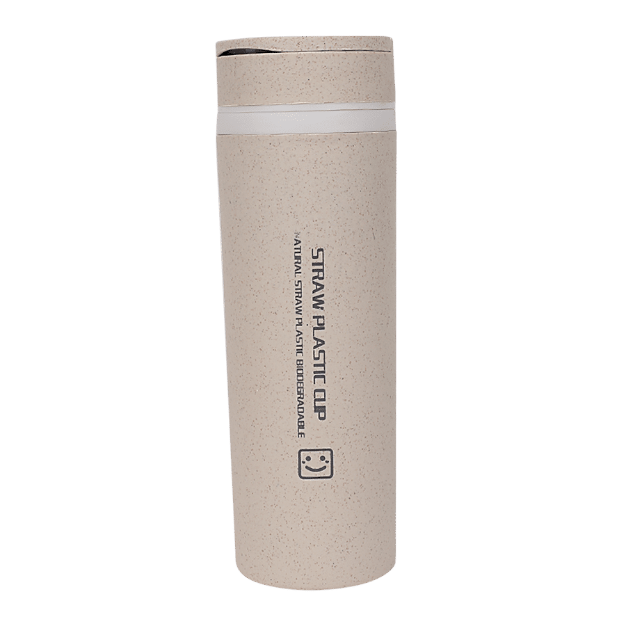 DP Glass Water Bottle With Straw Plastic Cover - Beige