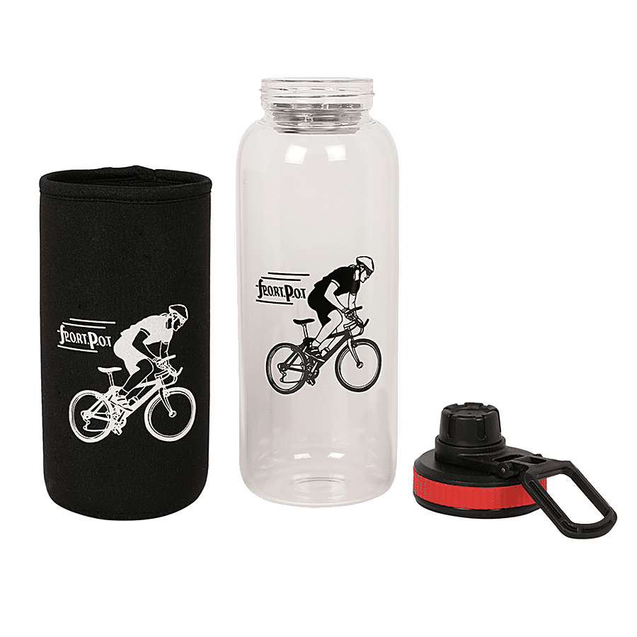 DP Water Sipper Glass Bottle With Cover - Black Cap