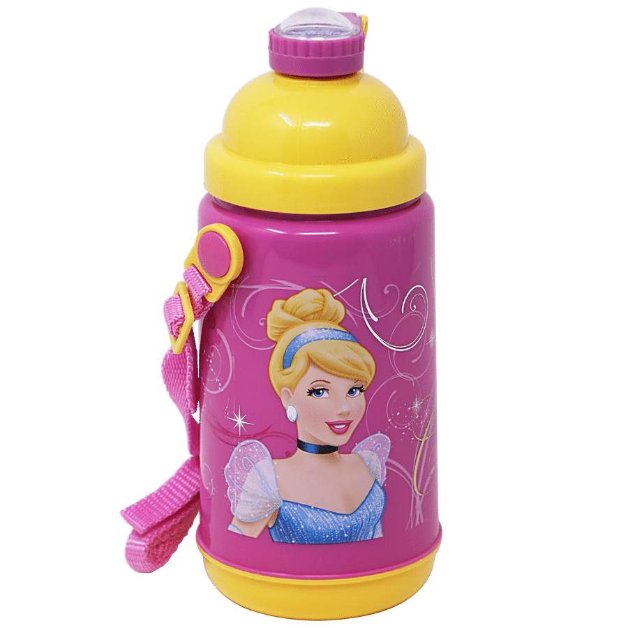 Hm International Disney Cinderella Princess Face Art Insulated Plastic Sipper Water Bottle With Steel Glass Inside