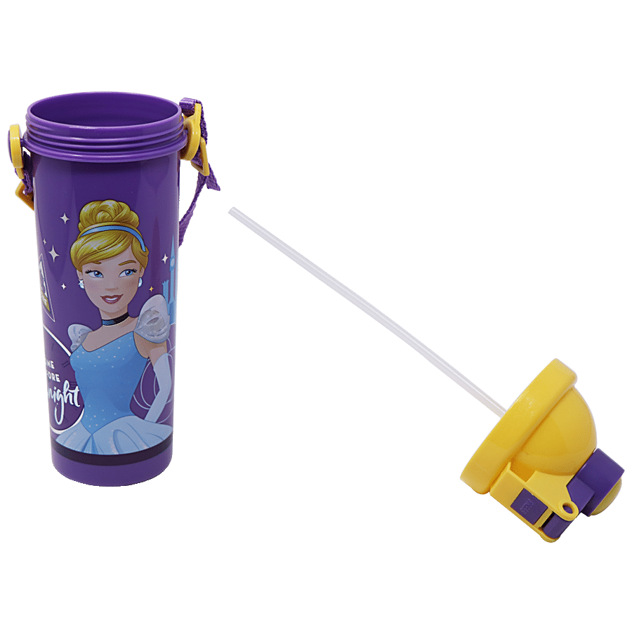 Hm International Disney Cinderella Princess Push Button Long Plastic Sipper Water Bottle