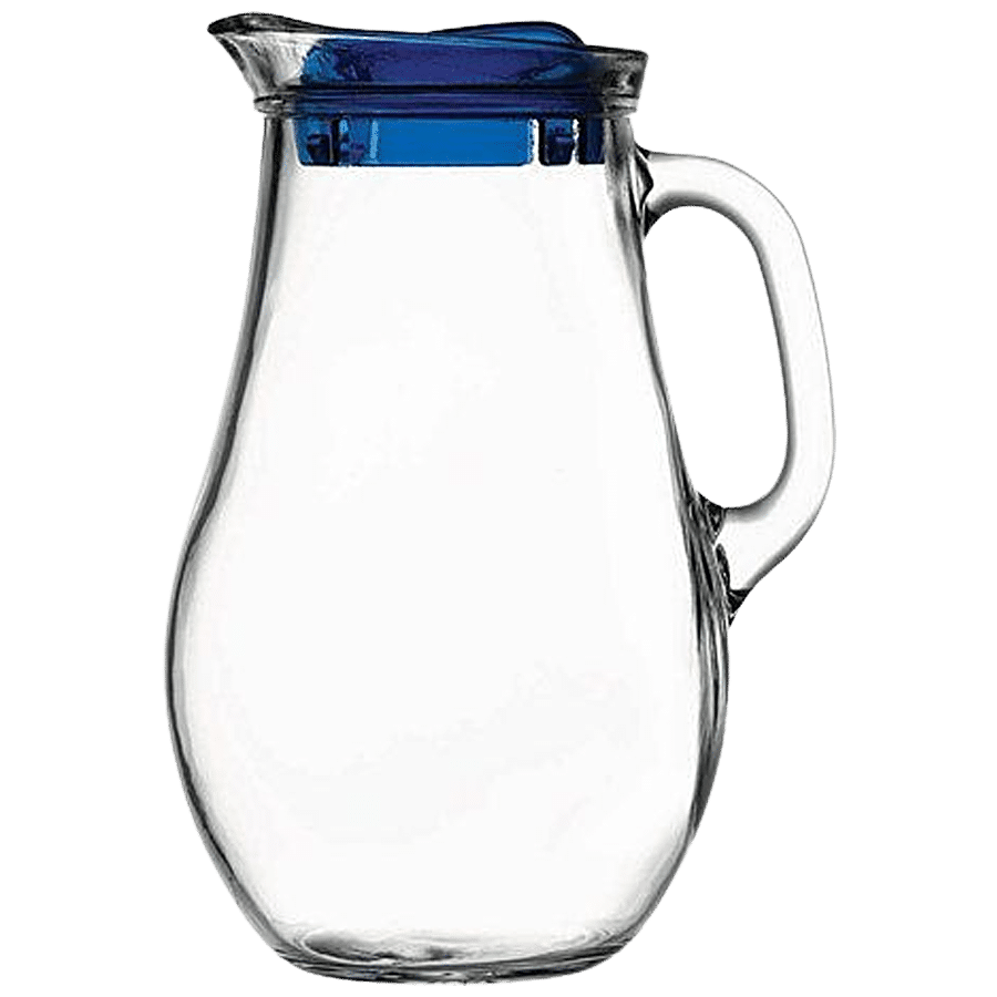 Pasabahce Glass Jug/Carafe/Bottle/Pitcher With Blue Lid - Bistro