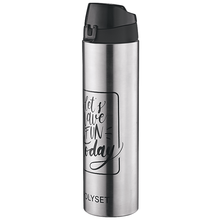 Polyset Blaze Single Walled Stainless Steel Bottle - Silver With Black Lid