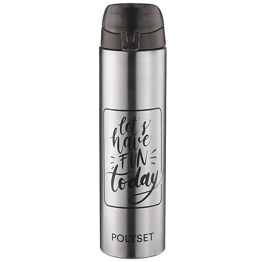 Polyset Blaze Single Walled Stainless Steel Bottle - Silver With Black Lid