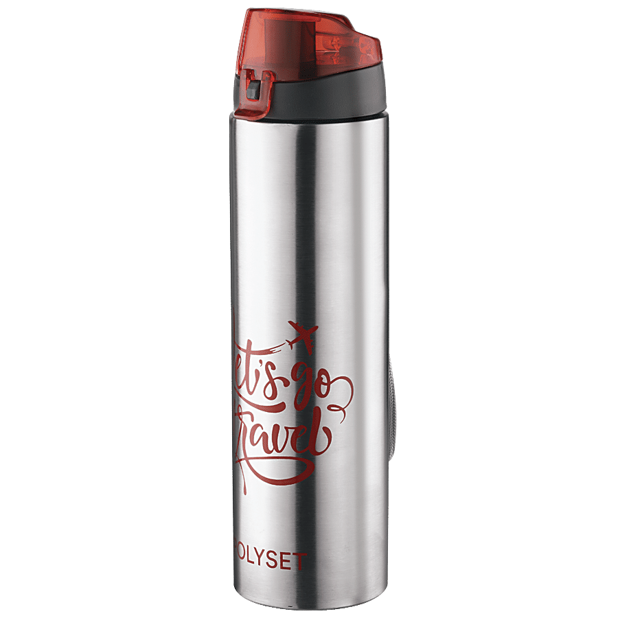 Polyset Blaze Single Walled Stainless Steel Bottle - Silver With Red Lid