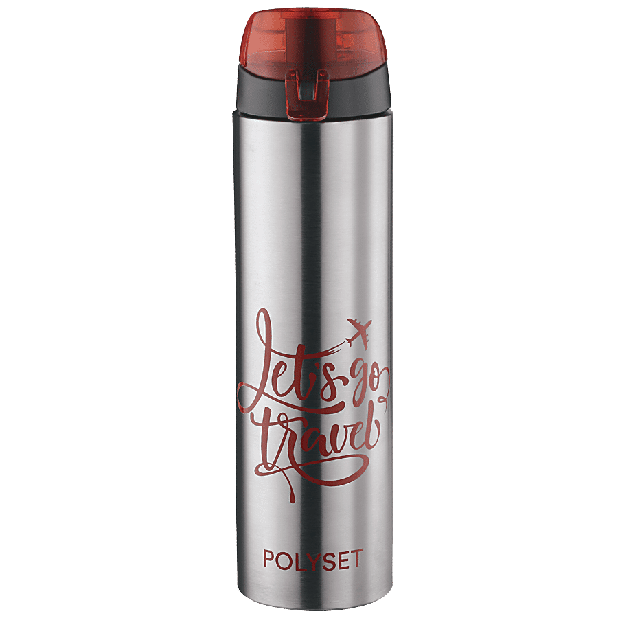 Polyset Blaze Single Walled Stainless Steel Bottle - Silver With Red Lid