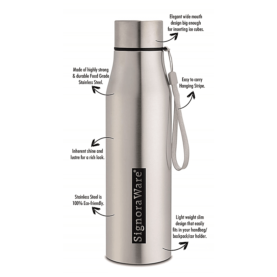 Signoraware Blaze Single Walled Stainless Steel Fridge Water Bottle - Silver