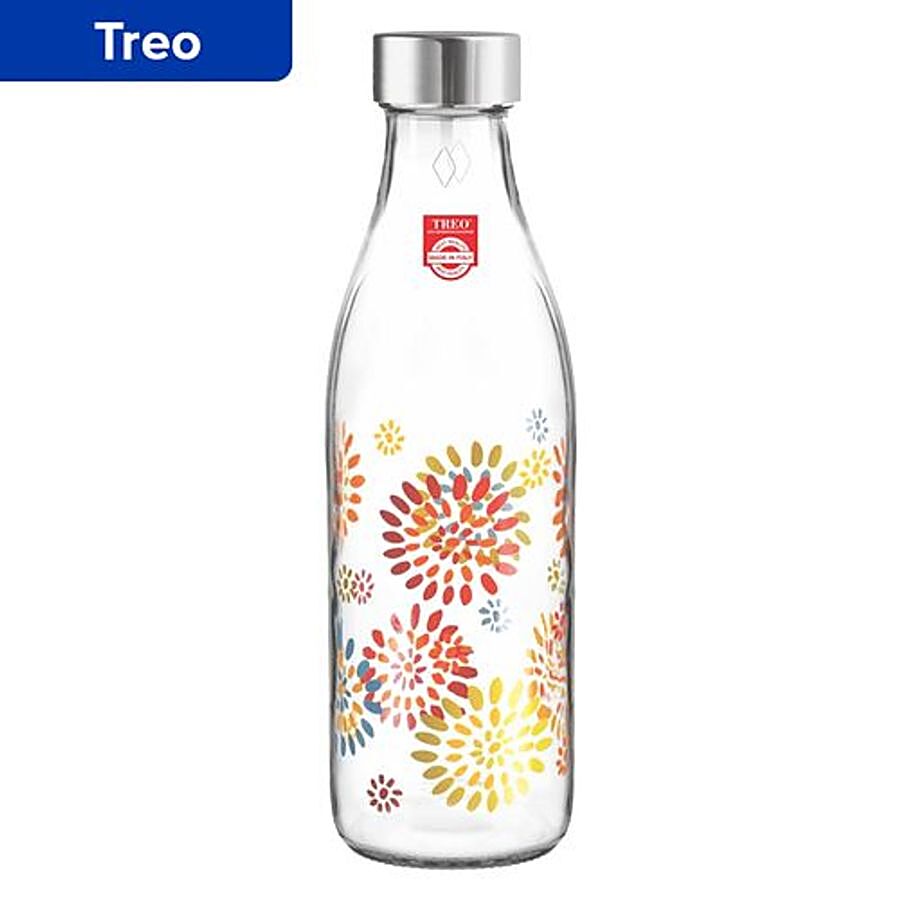 Treo Ivory Premium Glass Bottle - With Multicolour Ethnic Design