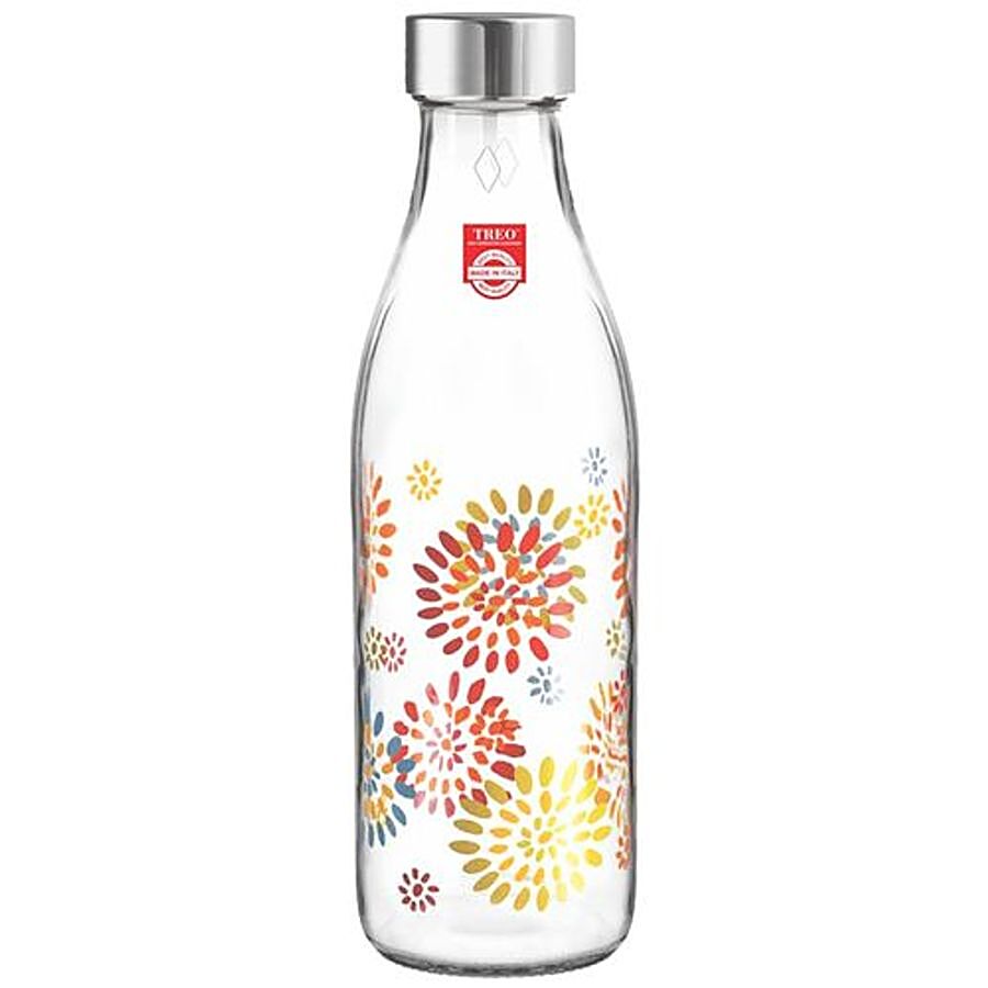 Treo Ivory Premium Glass Bottle - With Multicolour Ethnic Design